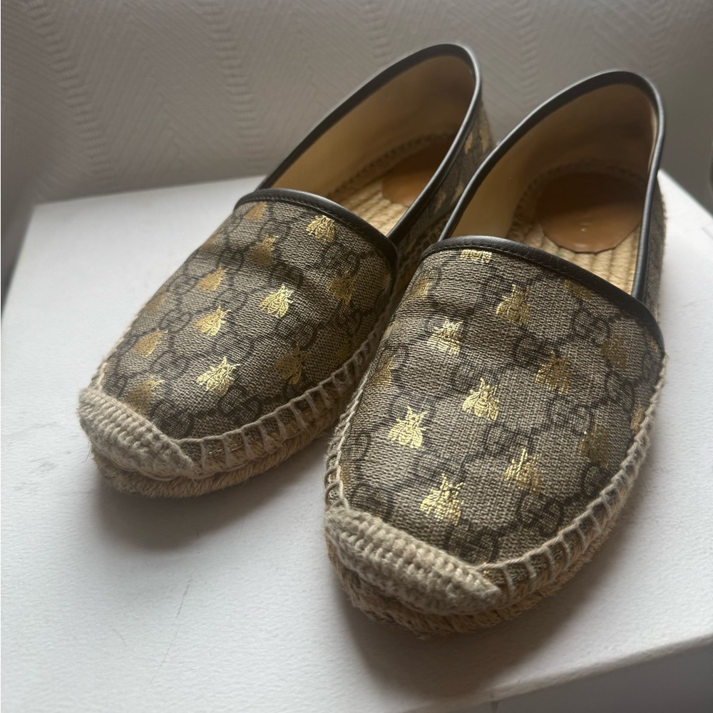 Gucci Brown and Gold Espadrilles